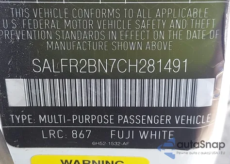 2012 Land Rover Lr2 z USA, uszkodzony, nr VIN SALFR2BN7CH281491